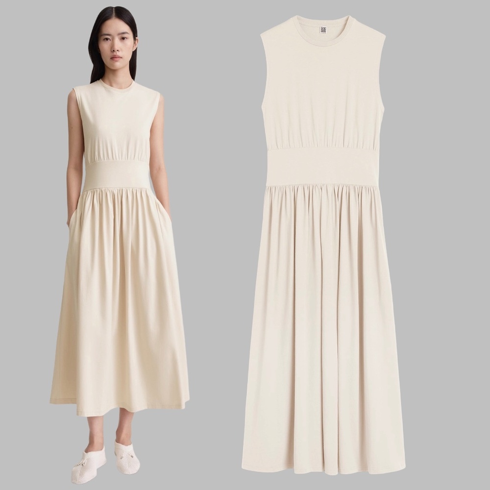 TOTEME Sleeveless Cotton Tee Dress in Pearl Size Medium M